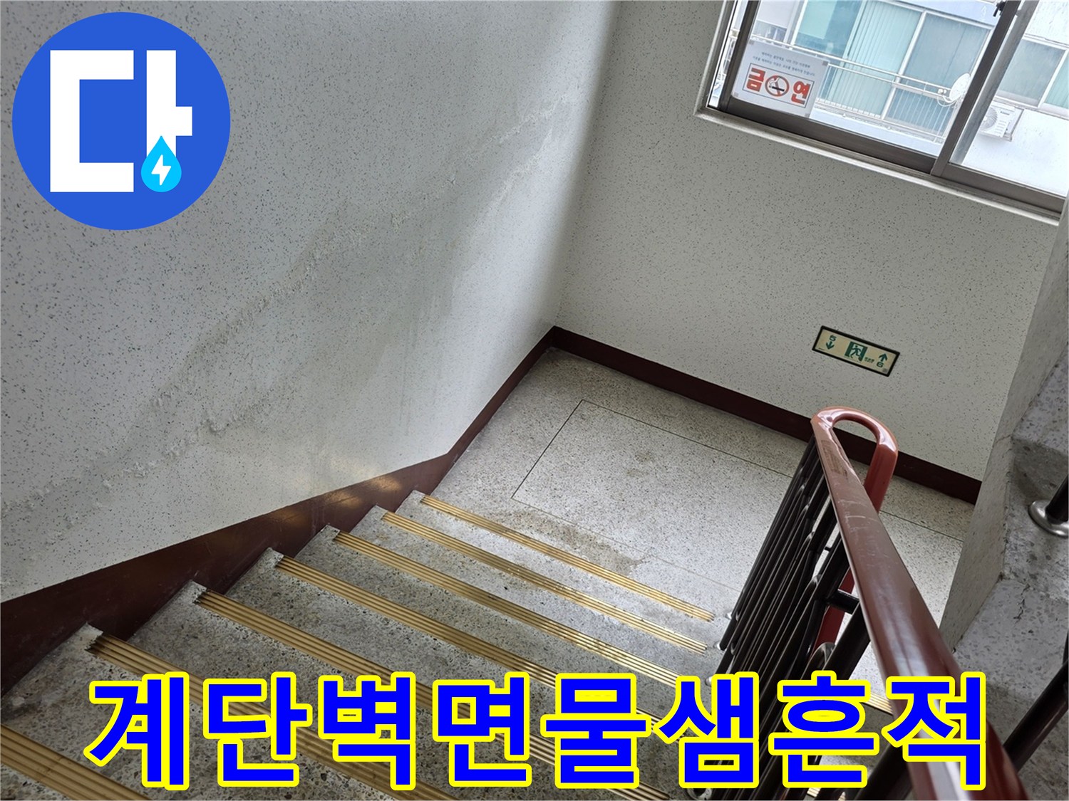 송파구 아파트 계단 벽면의 크랙을 타고 배어 나온 물자국 현상