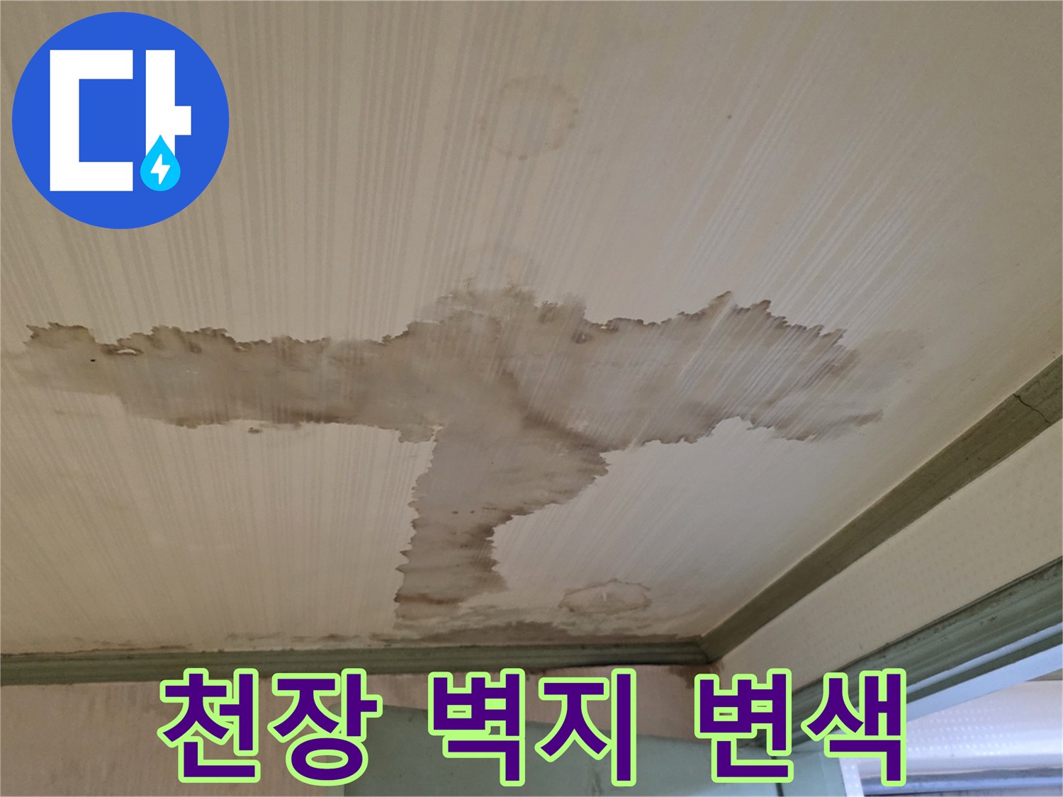천장 벽지 - 습기로 인해 갈변된 물자국 부위