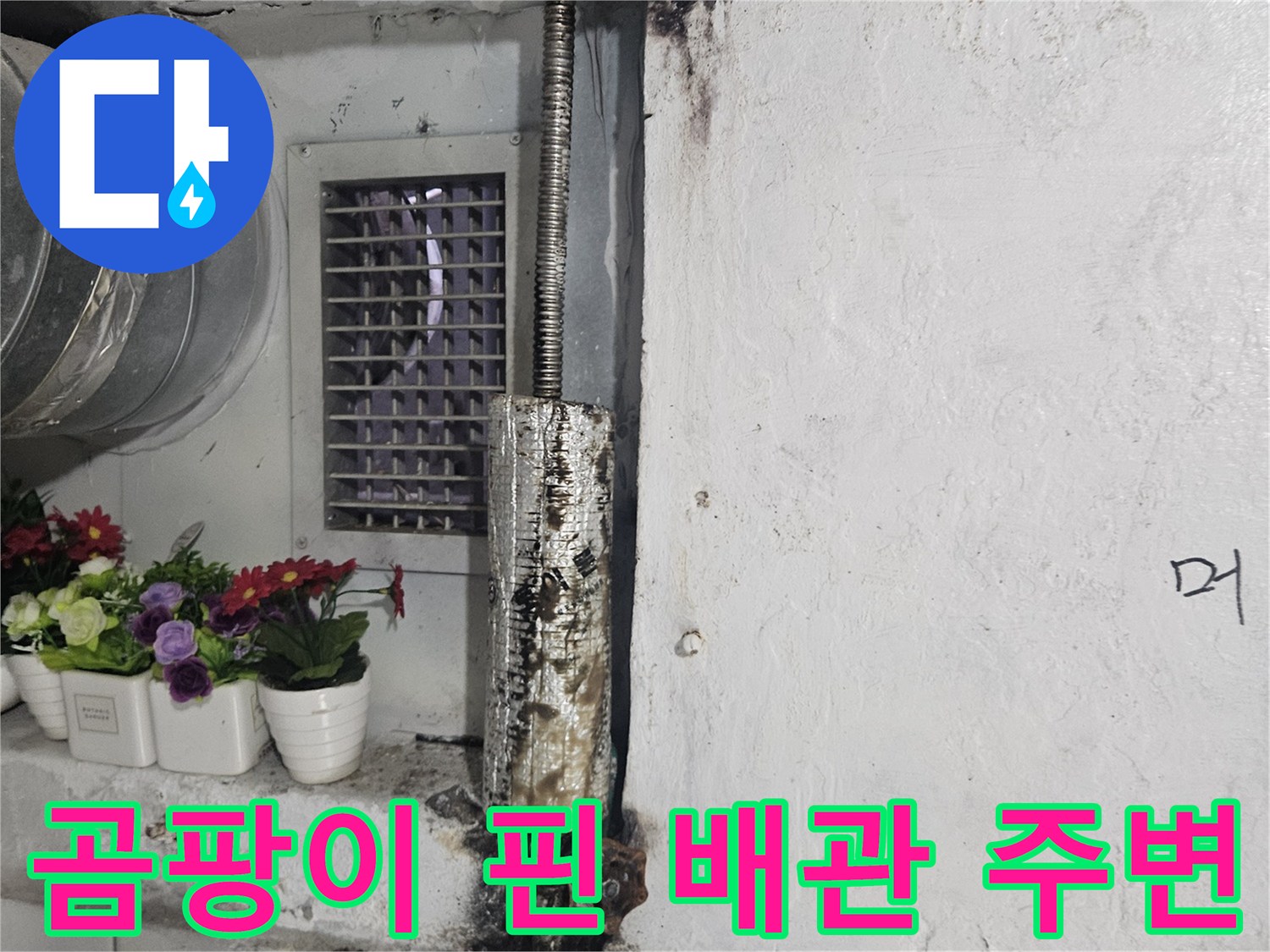 습기와 부식으로 오염된 금속 관 연결 지점