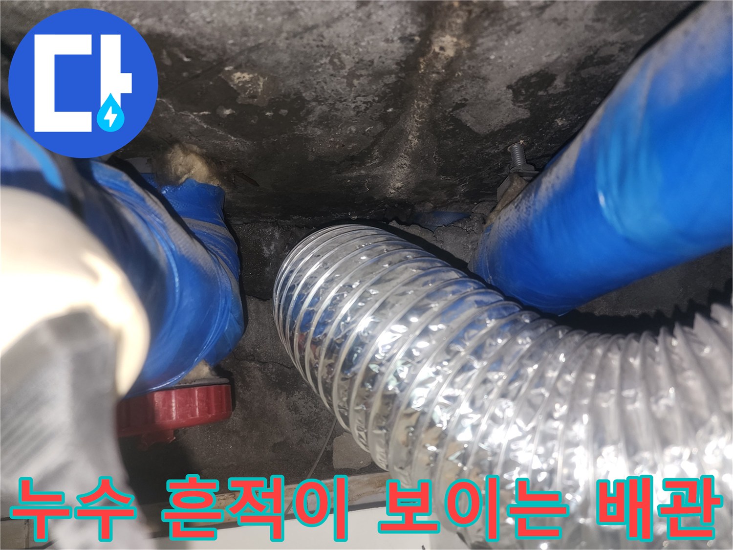 습기에-젖은-파란색-배관과-천장-구조물