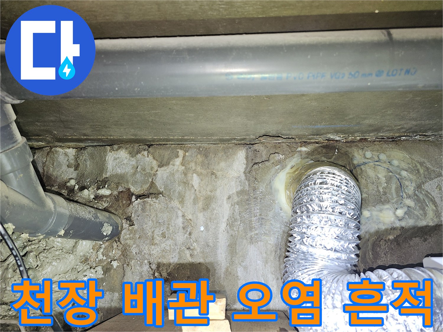 천장-내부-배관-주위의-축축한-얼룩과-곰팡이-흔적