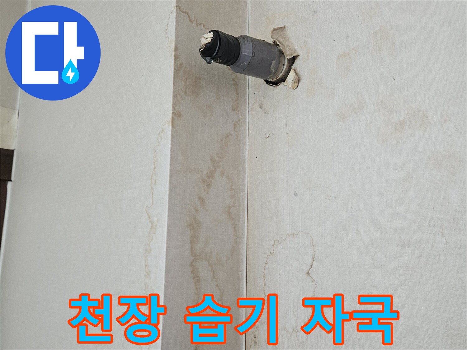 주안동 상가 천장의 젖은 얼룩과 노출된 배관