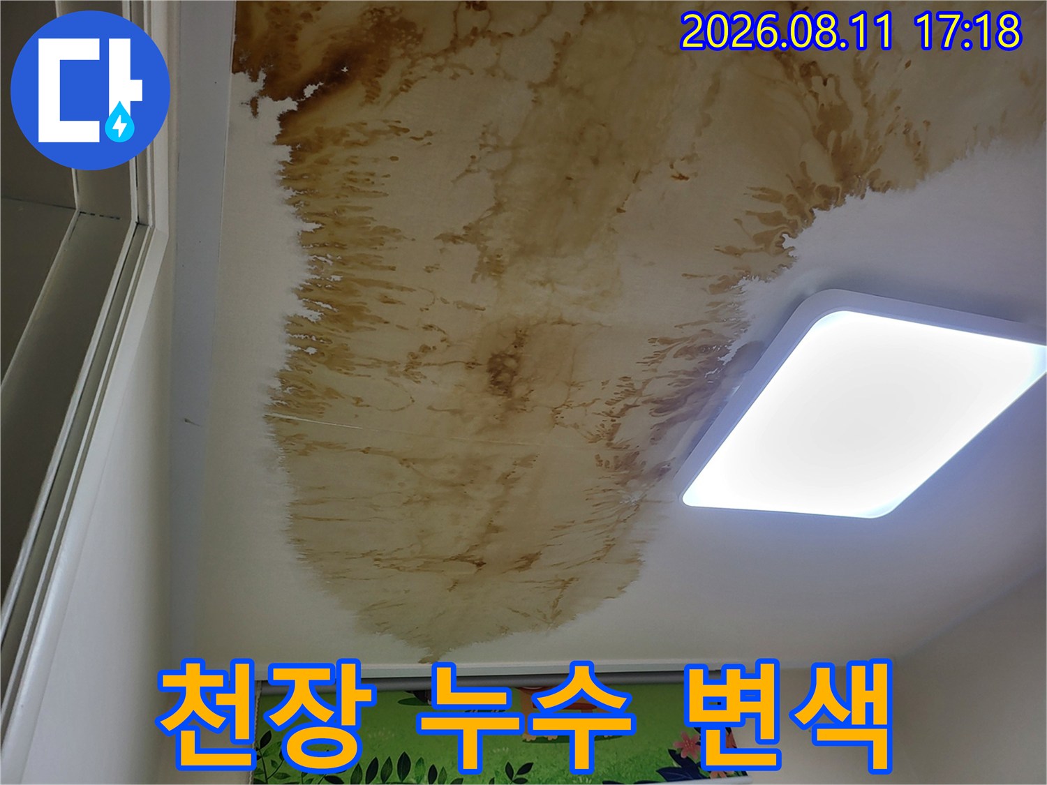 상월곡동 현장 천장의-갈색으로 심하게 얼룩진 부분
