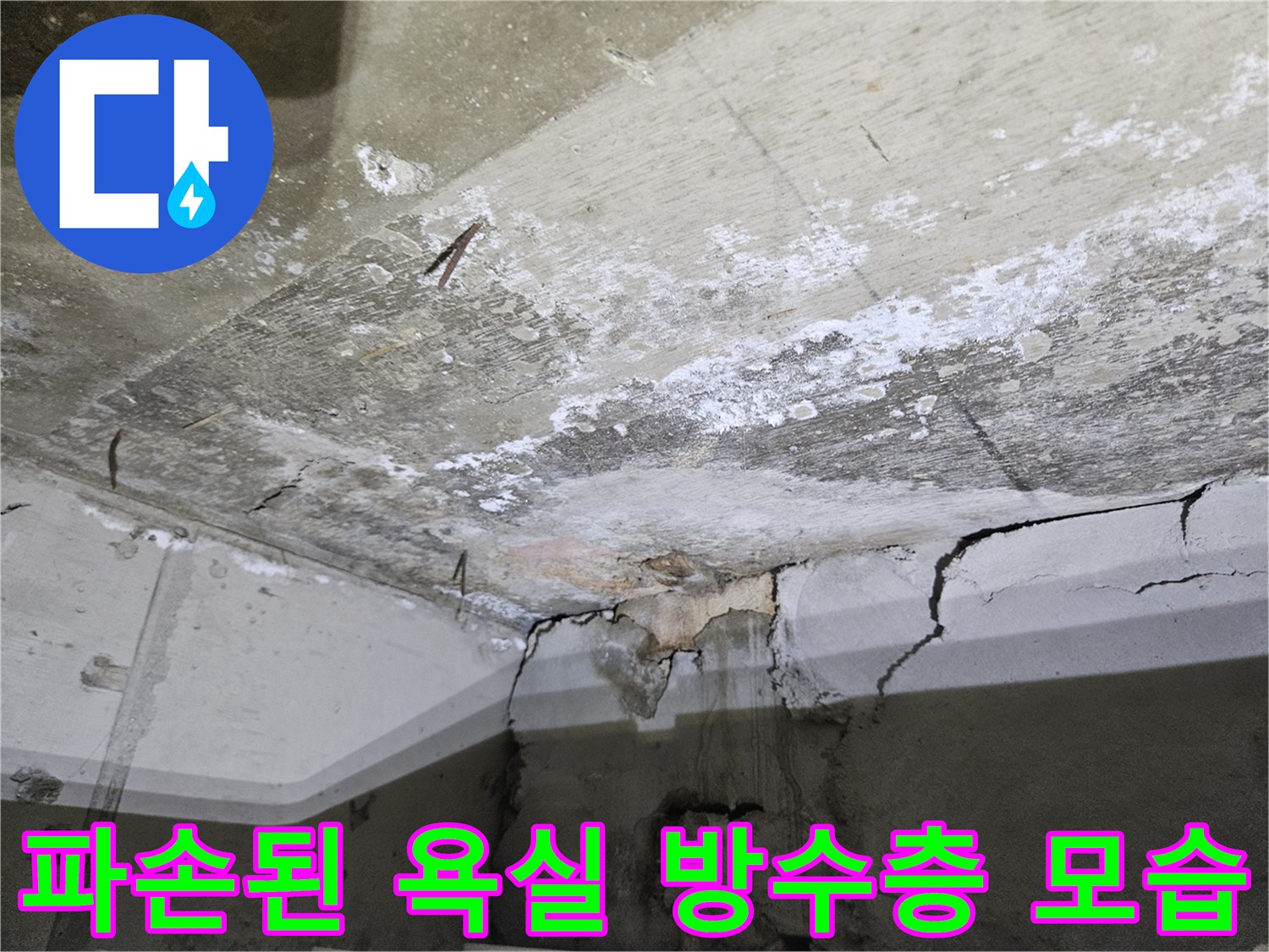 화장실-바닥면의-콘크리트-층이-갈라지고-벗겨진-누수-취약-지점