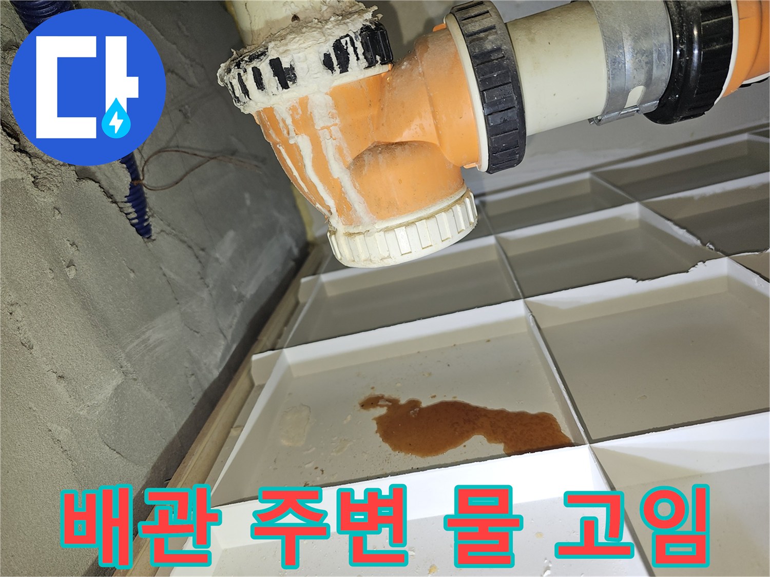 분당 백현동 아파트 천장 배관 연결부 주변에 물이 고여 있는 모습