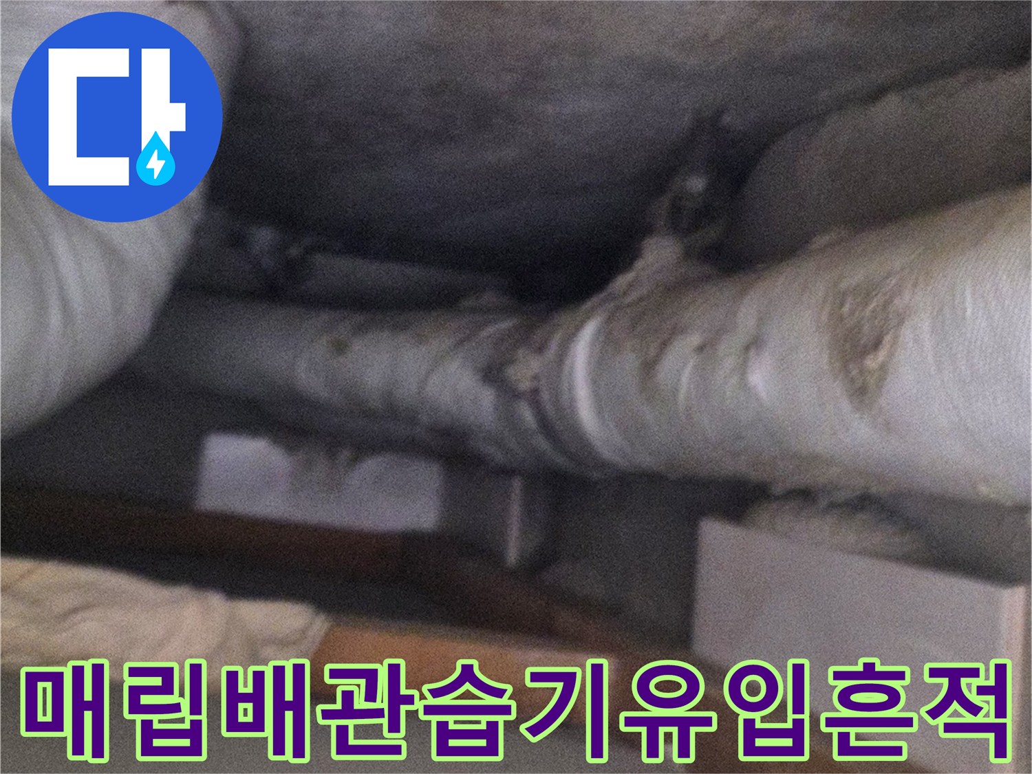 베란다-천장-속-노후된-배관-보온재의-습기-및-오염-상태