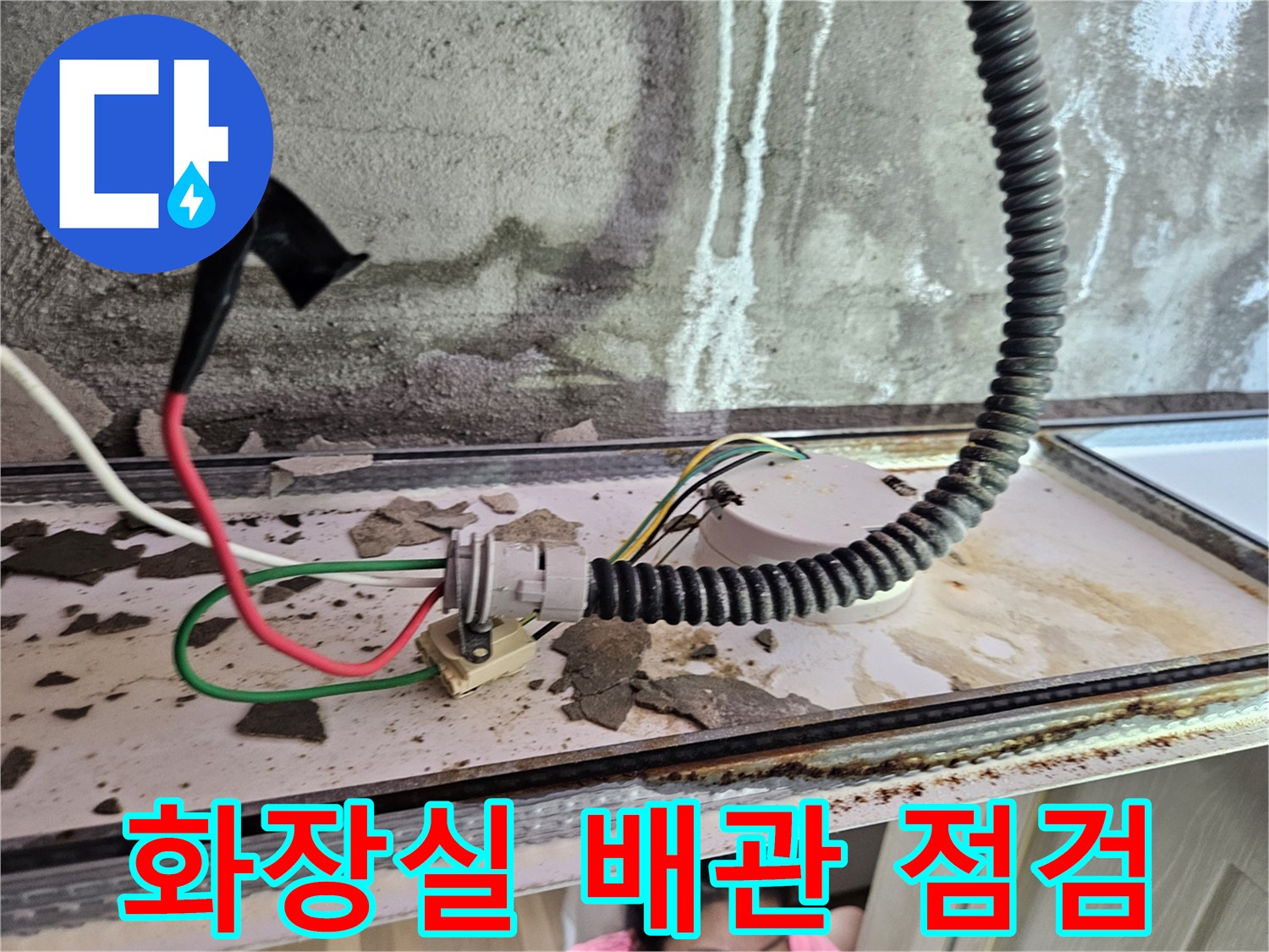 양주 옥정동 화장실-천장 내부의 배관과 전선 상태 확인