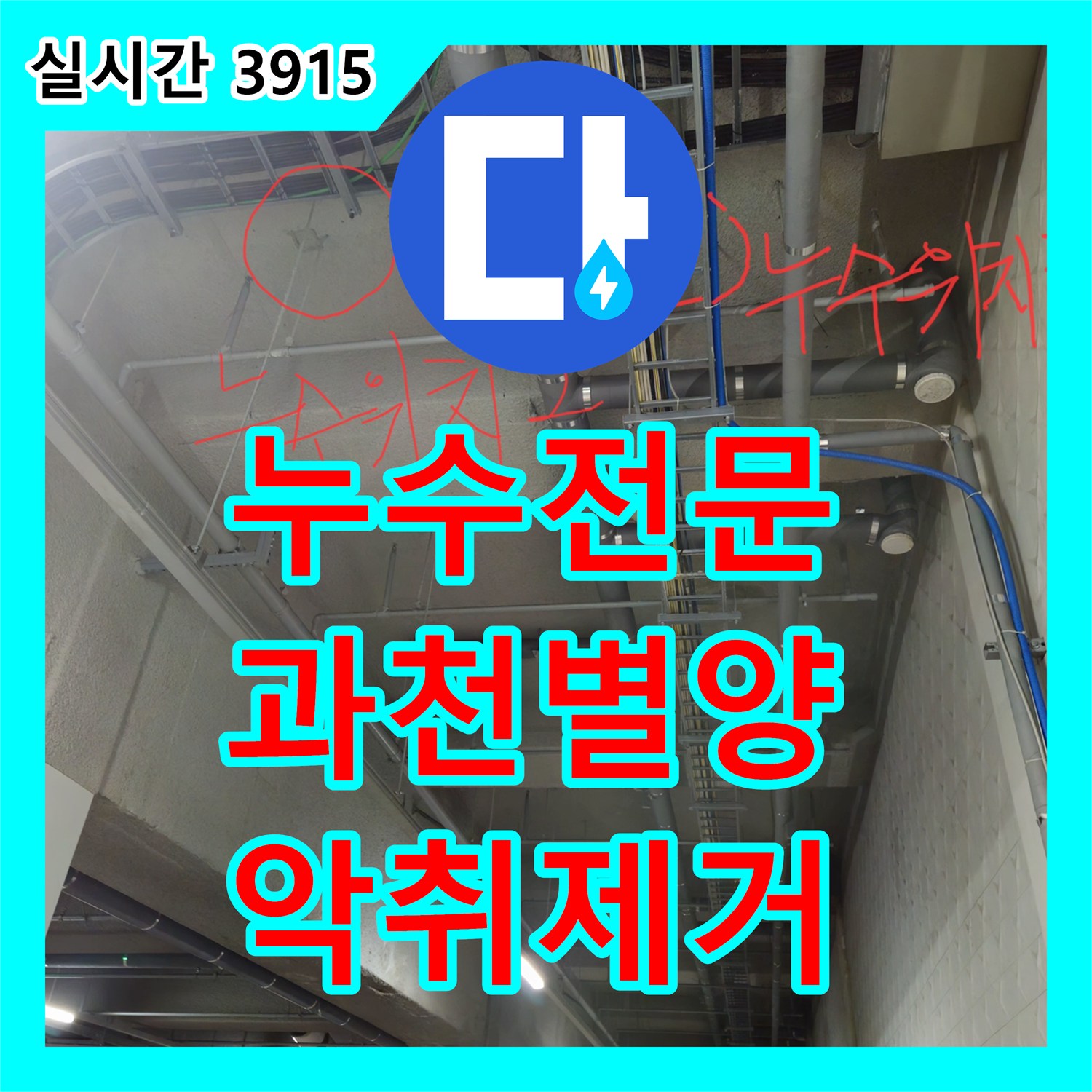 누수전문 과천 별양동 상가 지하 천장 배수관 주위에서 새어 나오는 오수와 악취 문제를 해결했습니다