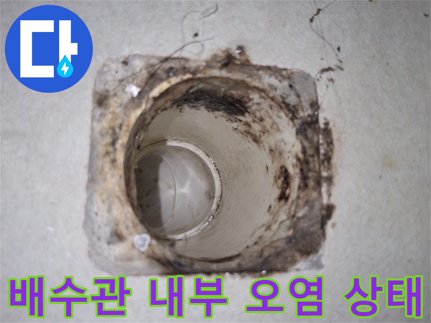 세탁실-배수구-주변의-이물질과-오염된-상태를-보여주는-사진