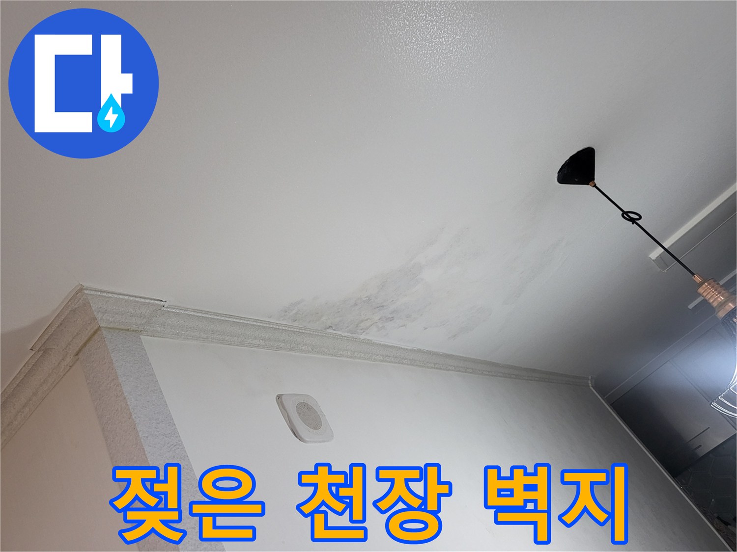 물샘으로 인한-천장 벽지 변색 부위 사진