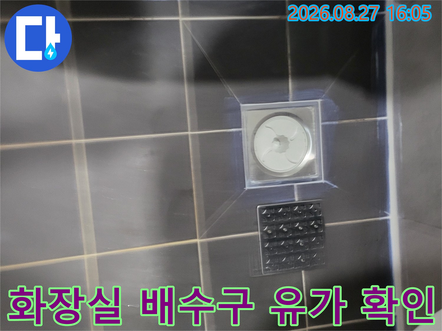 고양시 일산동구-화장실 바닥 타일과 배수구 근접 촬영