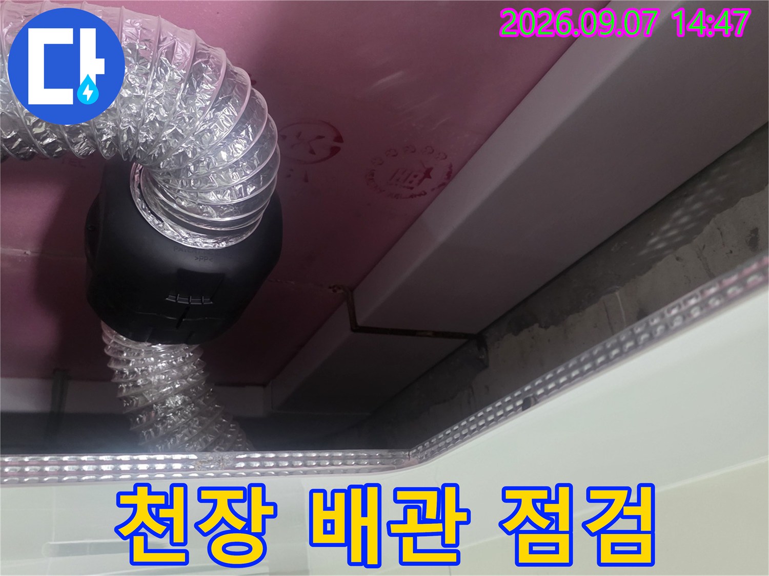 고양시 덕양구 욕실 천장 내부의 배관과 송풍 호스 상태 확인