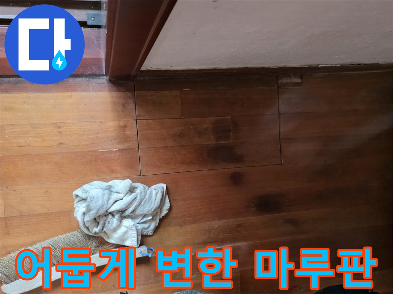 누수로 인해 습기를 머금은 마루-신현동 현장 점검