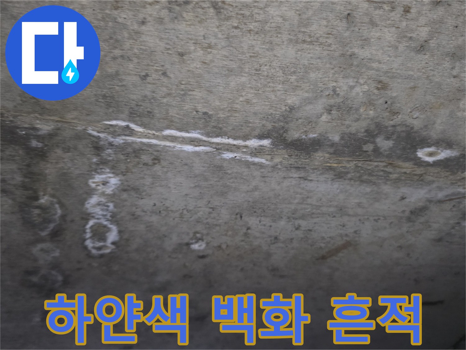 천장 내부-하얗게 변한 콘크리트 누수 지점
