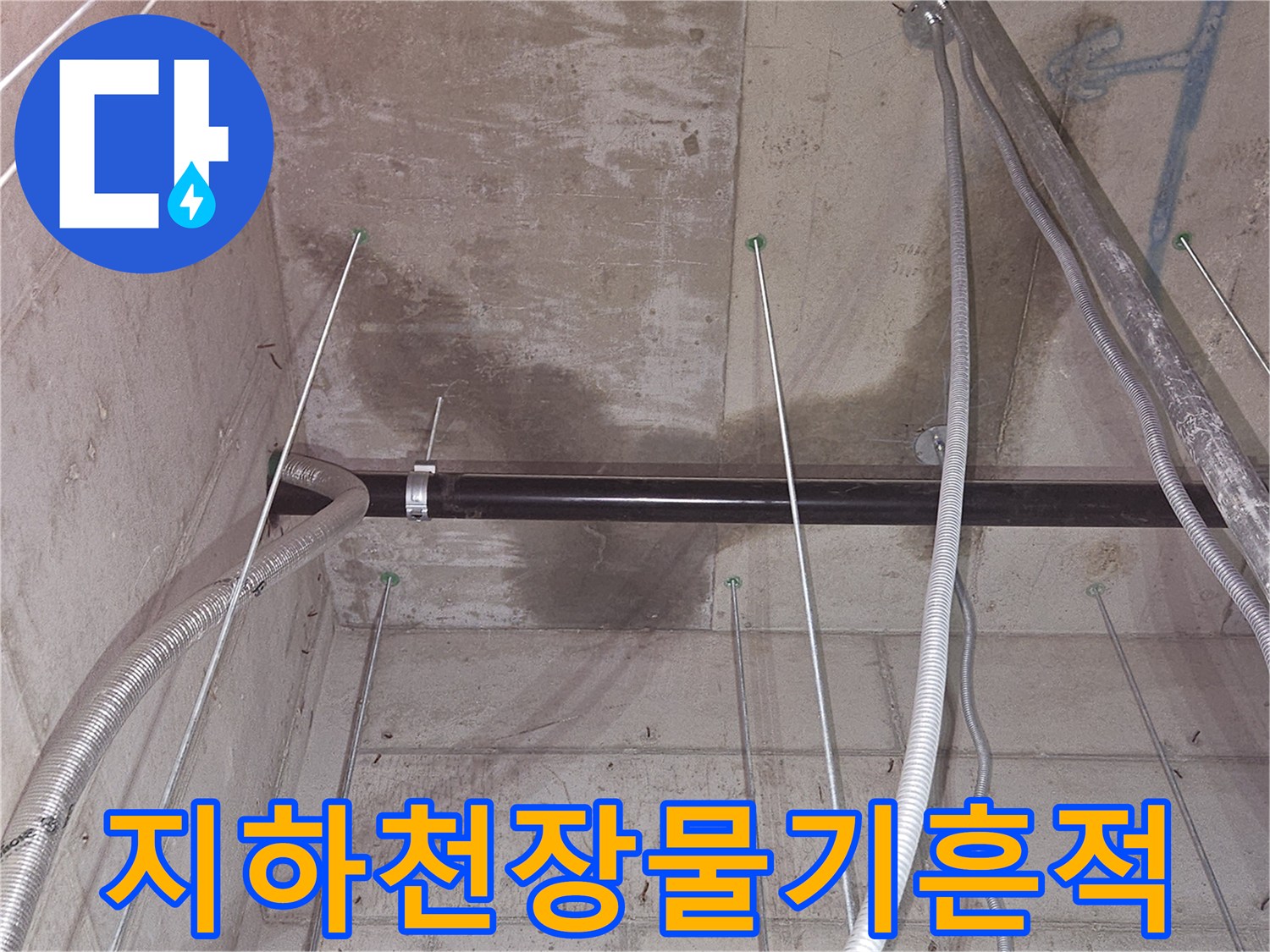 영덕동 지하 공간-습기가 스며들어 어둡게 변한 천장 면