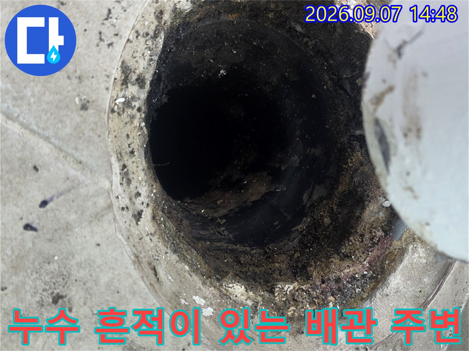 분당 수내동-오염되고 젖어있는 우수관 하단 배관 부위