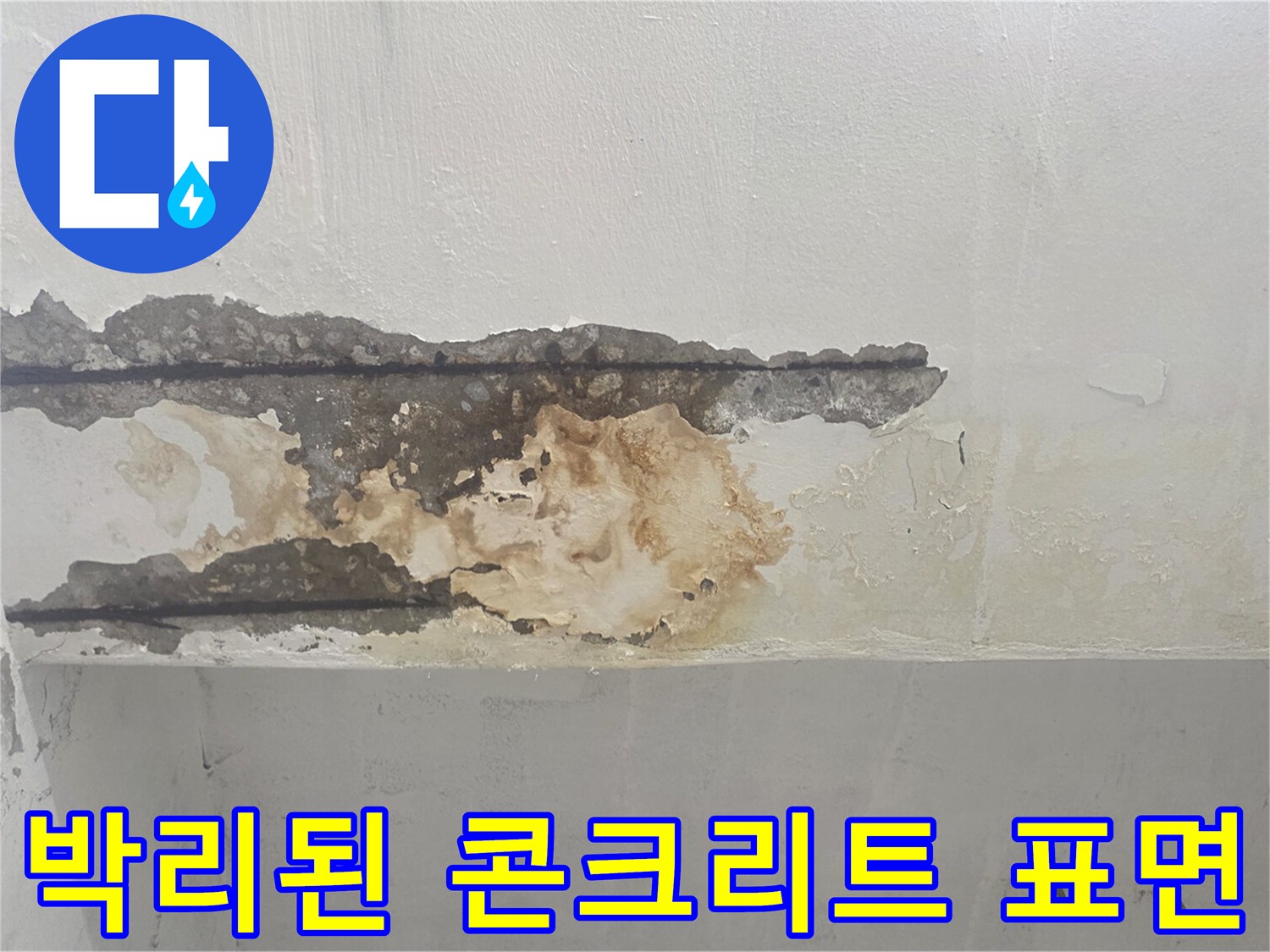콘크리트가 떨어져 나간-지하 천장 내부 철근 노출 사진