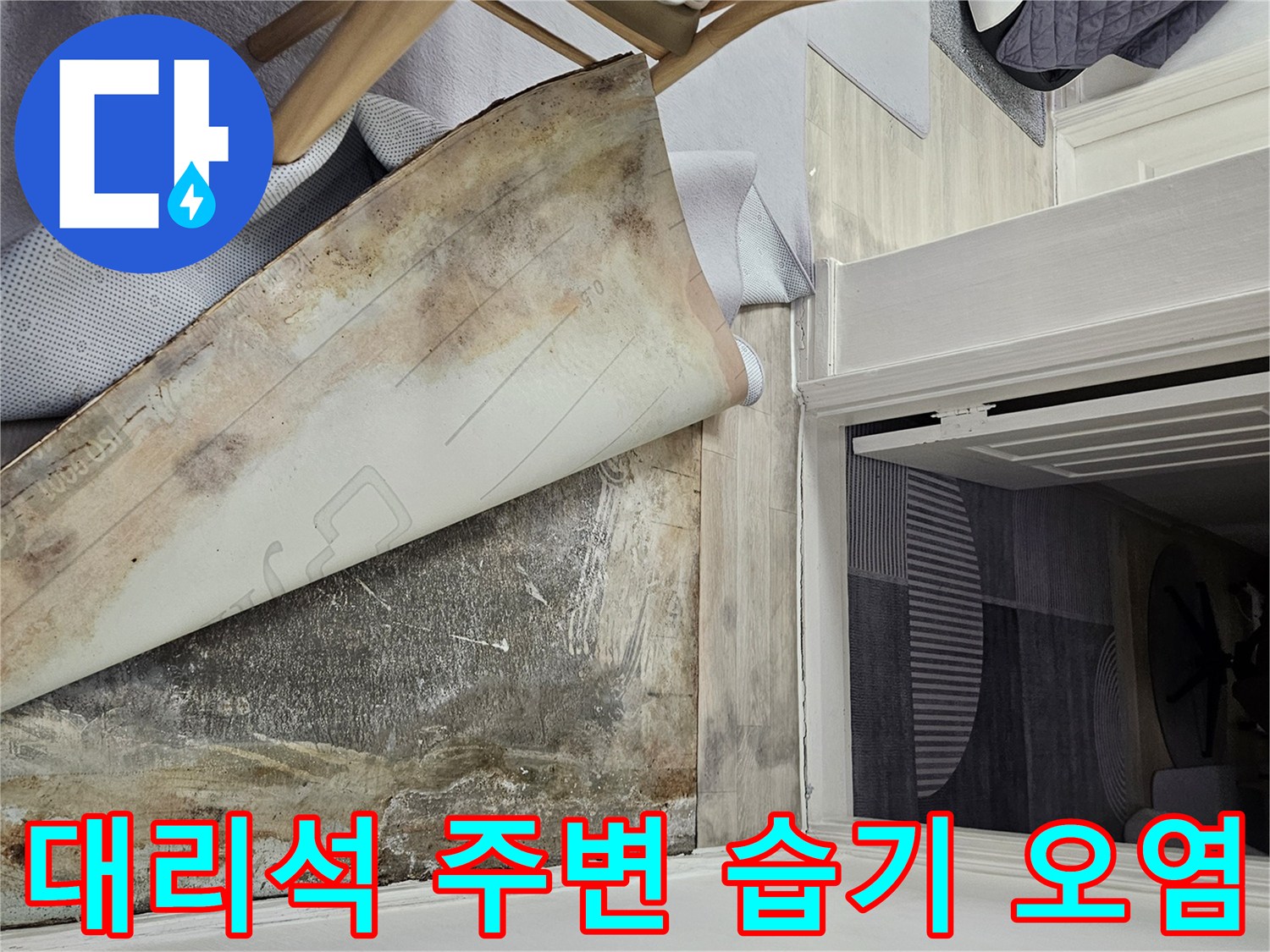 현관 대리석 하단부 콘크리트 면의 변색 및 오염 상태