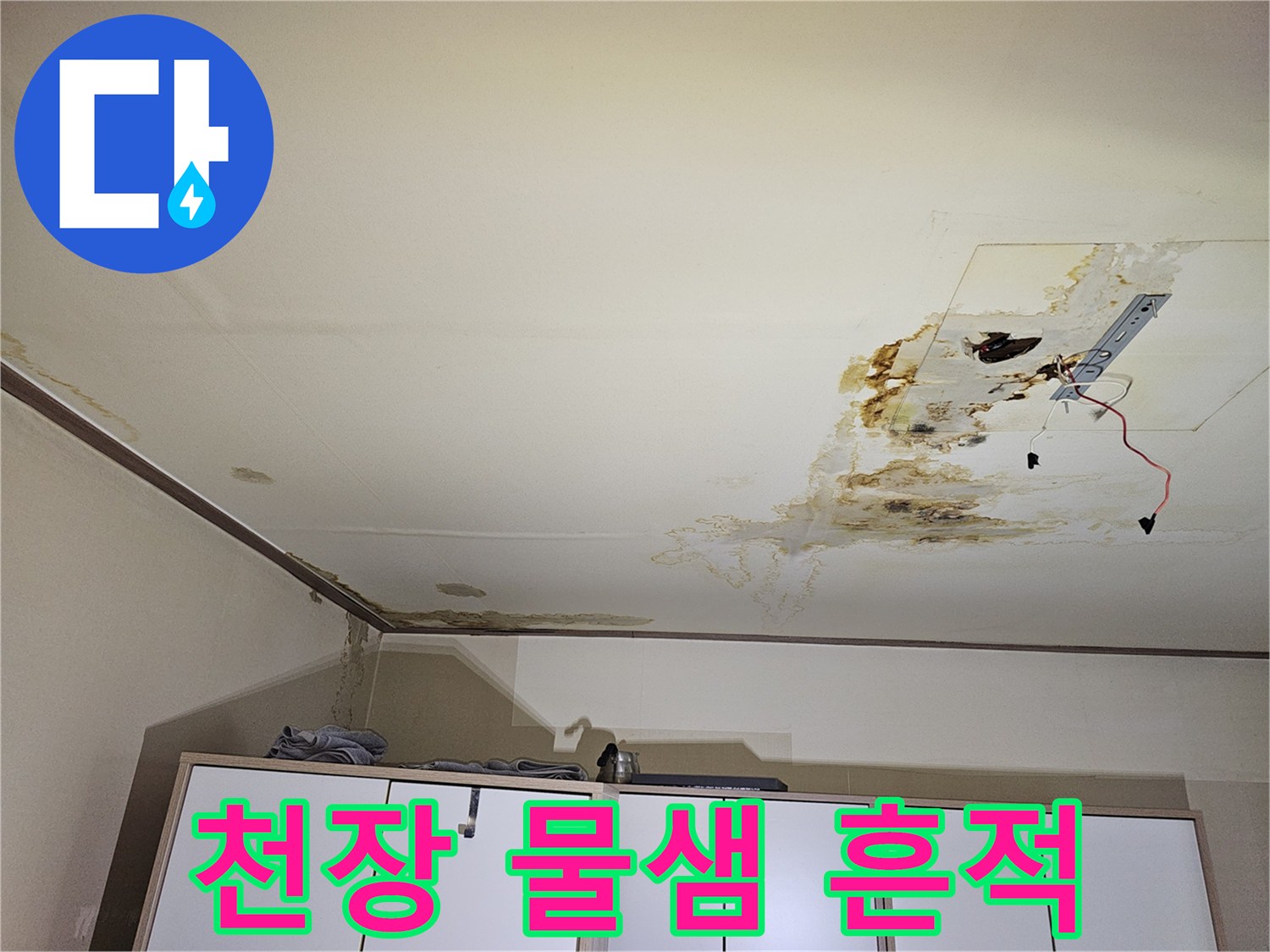 구로구 개봉동 주택-천장 전등 주변의 젖은 얼룩과 곰팡이 상태