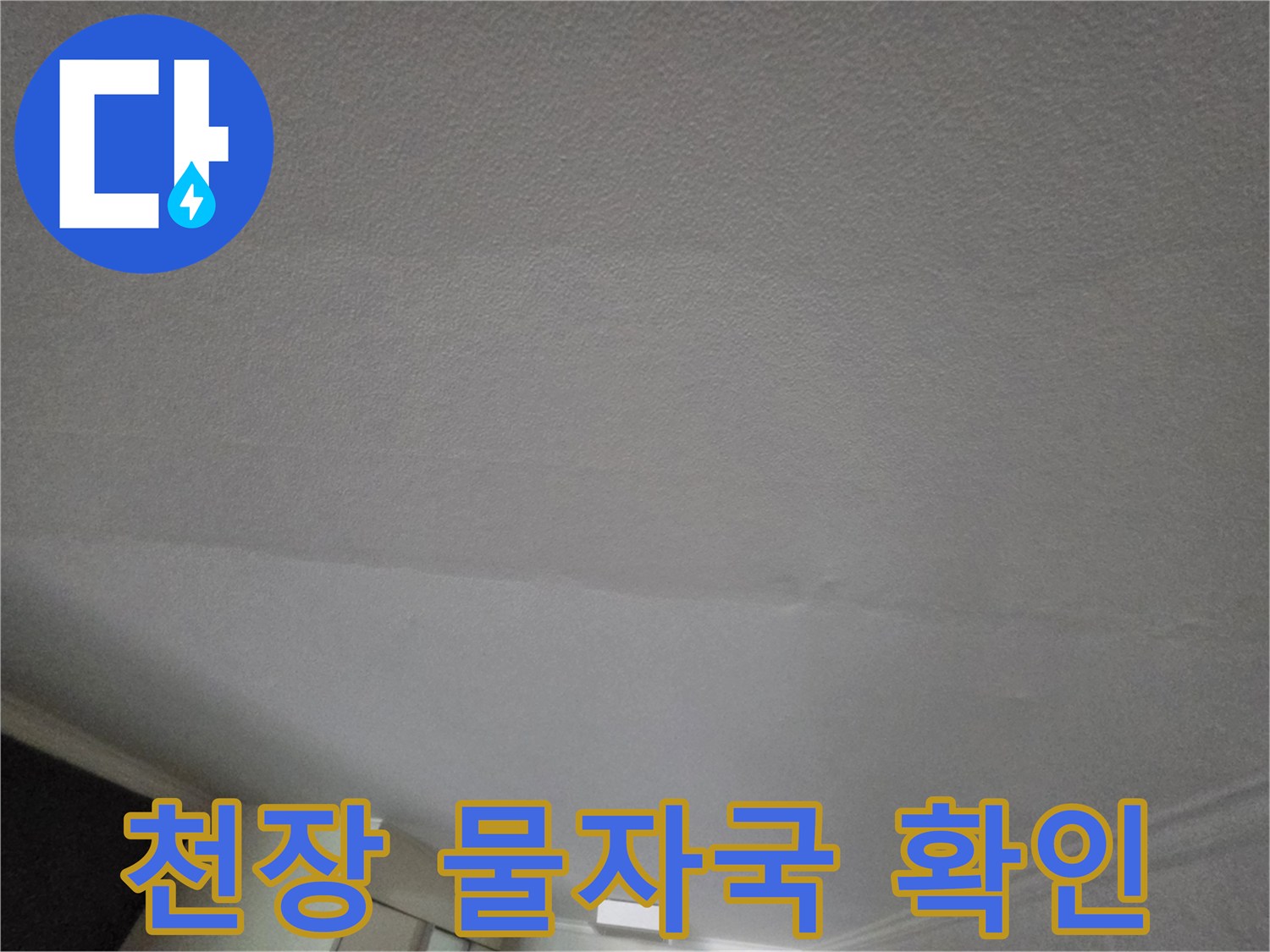 성동구 아파트 거실 천장 부위의 습기 및 물자국 상태를 촬영한 사진입니다.