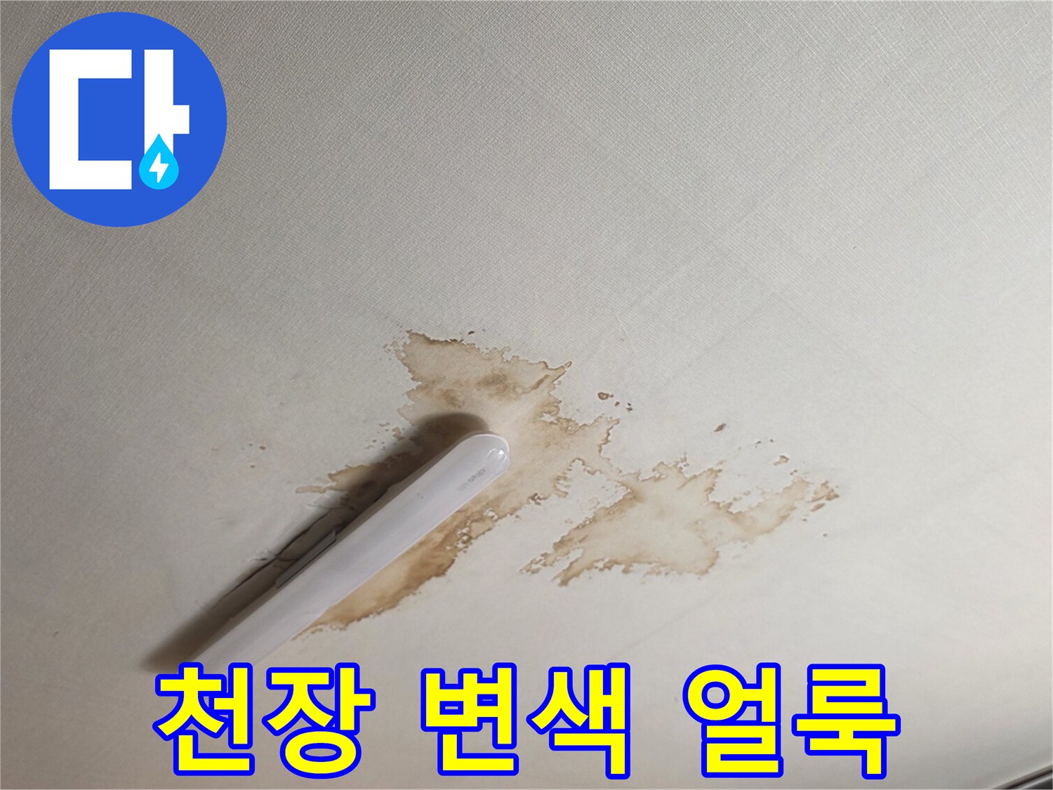 갈색으로 오염된 천장 텍스 마감 부위
