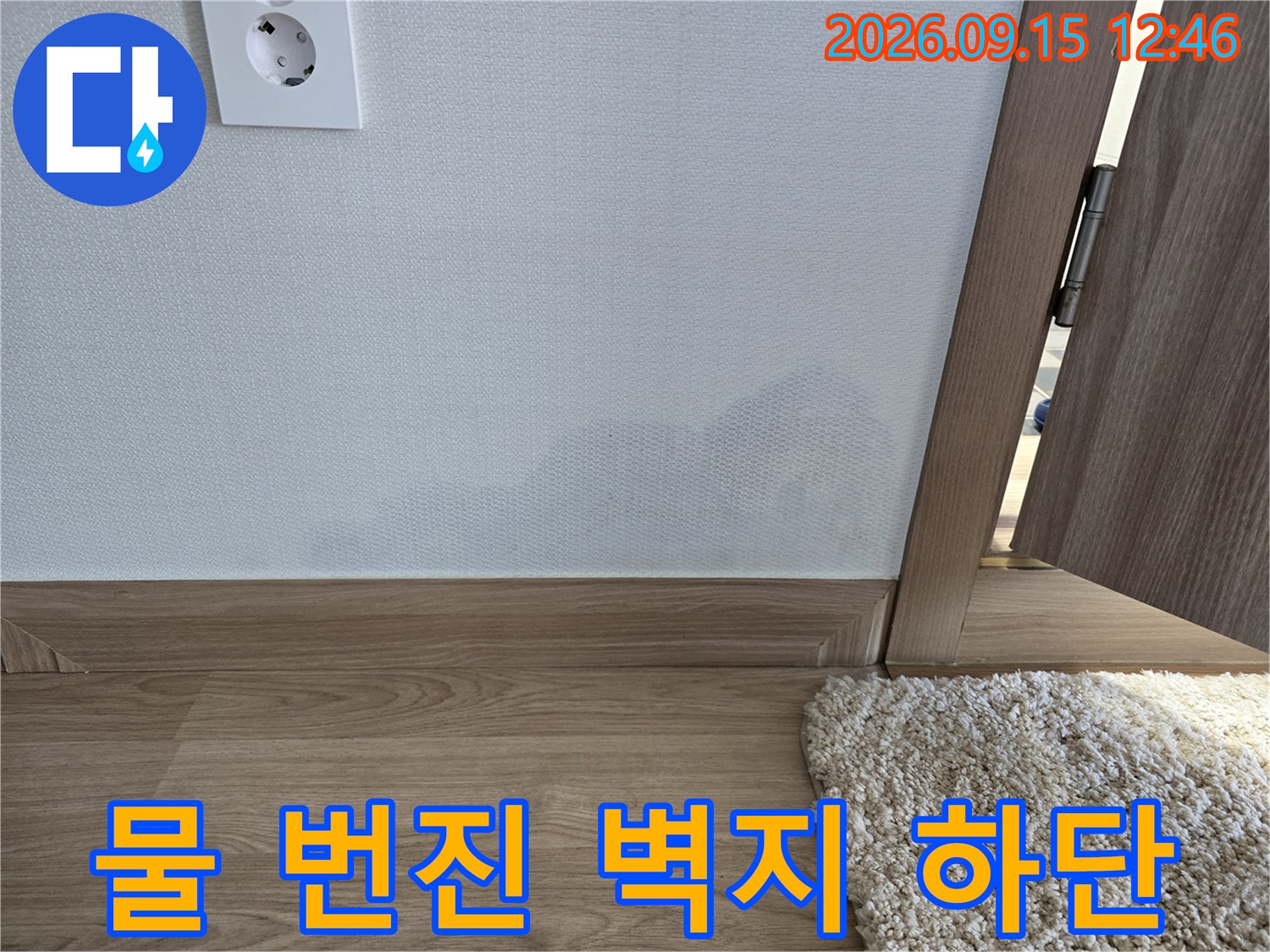 안산 단원구 선부동 아파트 거실 벽면의 젖은 물 자국 촬영